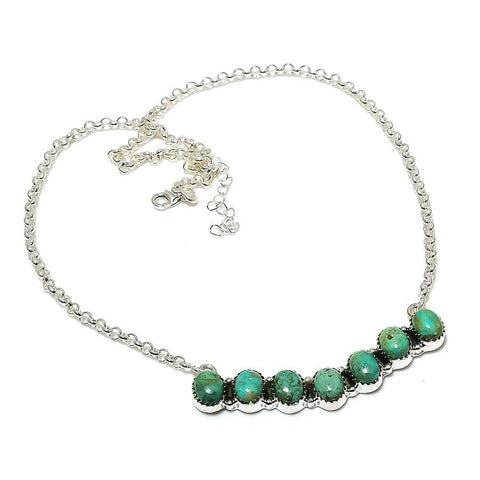 Gift For Women Chain Necklace 925 Silver Natural Tibetan Turquoise Gemstone
