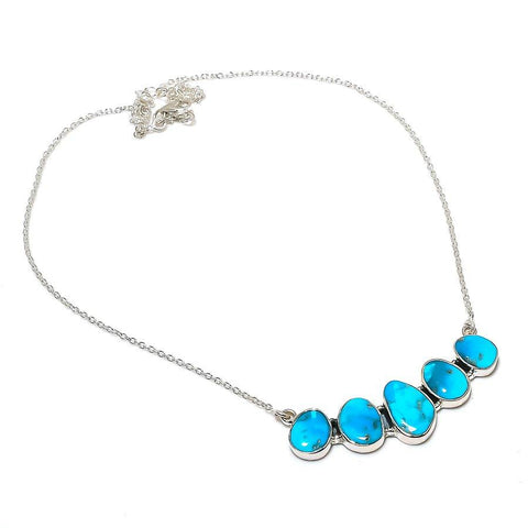 Wedding Gift For Her 925 Silver Natural Arizona Turquoise Chain Necklace