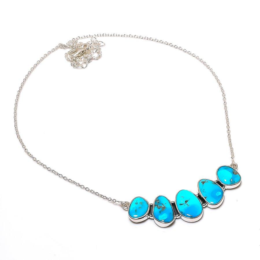 Natural Arizona Turquoise Gemstone Chain Blue Necklace 925 Sterling Silver
