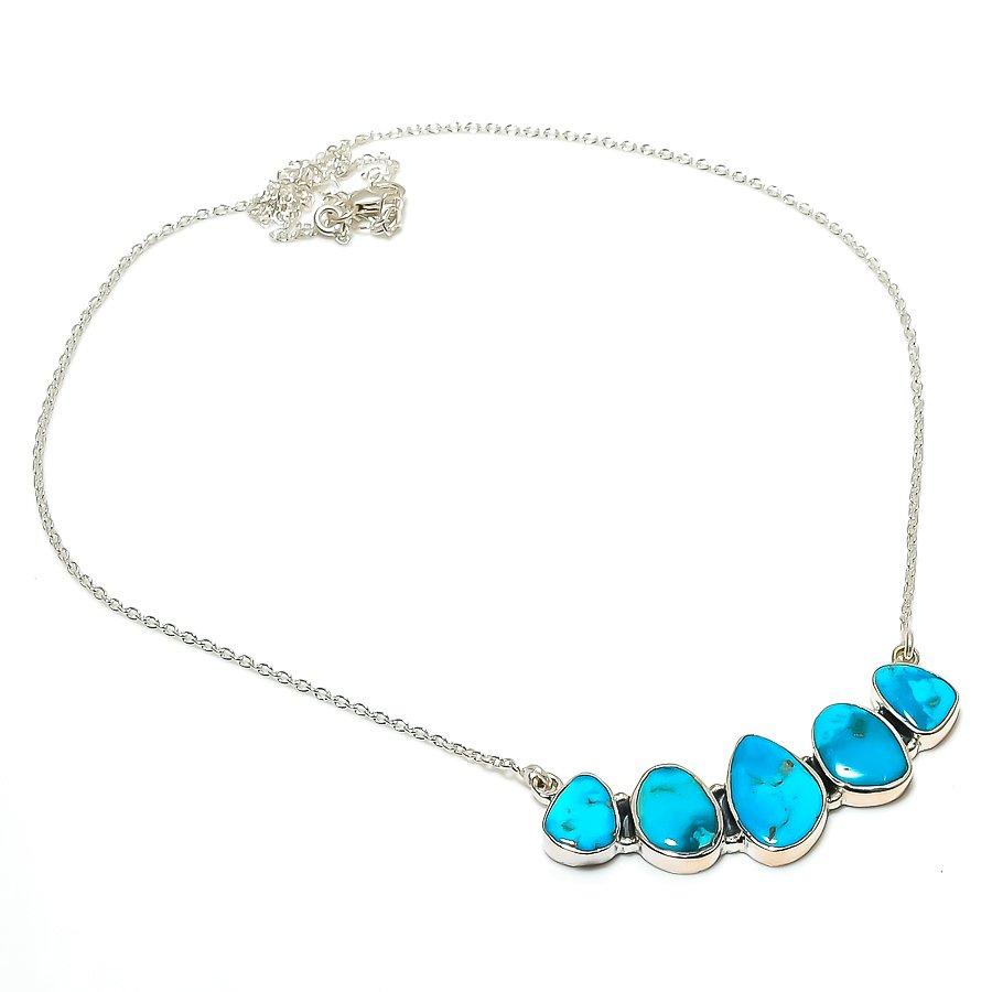 Gift For Women Chain Necklace 925 Silver Natural Arizona Turquoise Gemstone