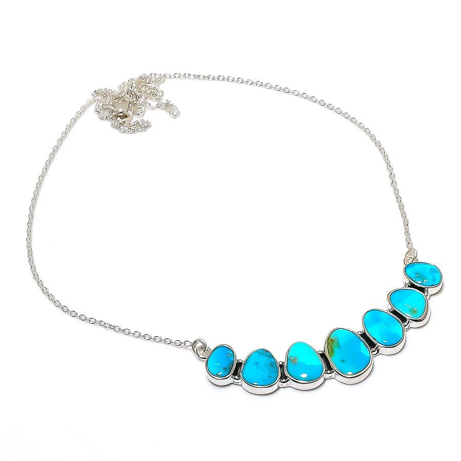 Wedding Gift For Her 925 Silver Natural Arizona Turquoise Chain Necklace