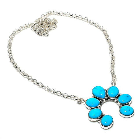 Birthday Gift For Her Natural Arizona Turquoise Chain Necklace 925 Silver
