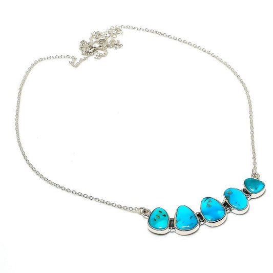 Natural Arizona Turquoise Gemstone Chain Necklace 925 Sterling Silver For Girls