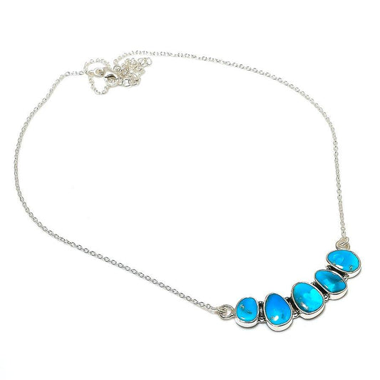 Gift For Her 925 Silver Natural Arizona Turquoise Gemstone Chain Necklace