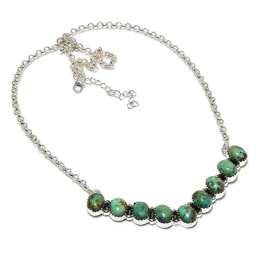 Natural Tibetan Turquoise Gemstone 925 Sterling Silver Chain Necklace For Women