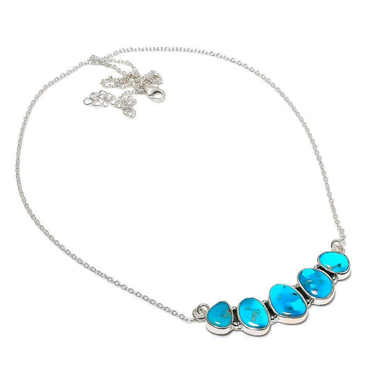 Natural Arizona Turquoise Gemstone Chain Necklace 925 Sterling Silver Jewelry