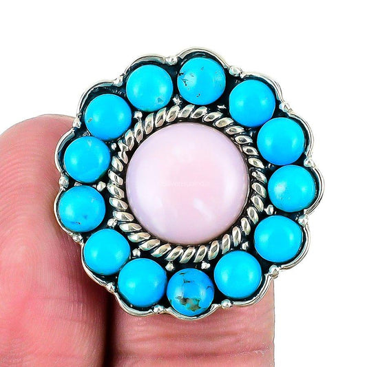 Natural Pink Opal Gemstone 925 Silver Cluster Ring Size 6 For Girls