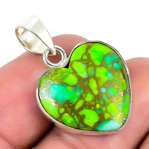 Natural Copper Turquoise Gemstone Pendant Green 925 Sterling Silver Jewelry