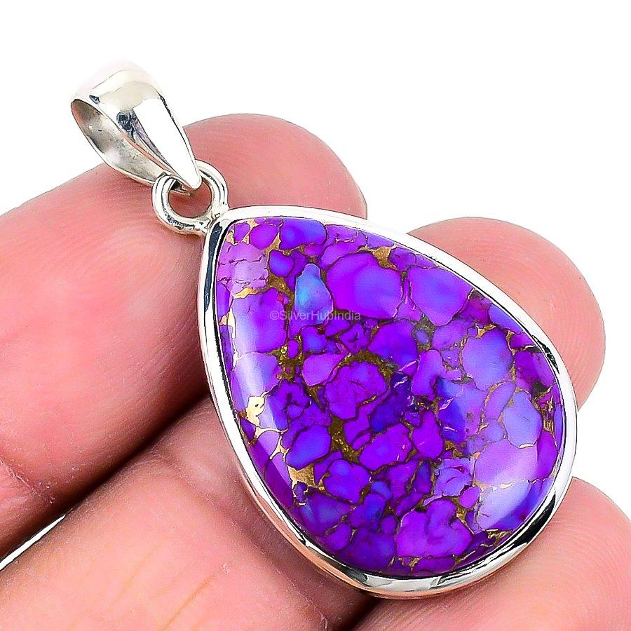 Natural Copper Turquoise Gemstone Pendant Purple 925 Sterling Silver Jewelry