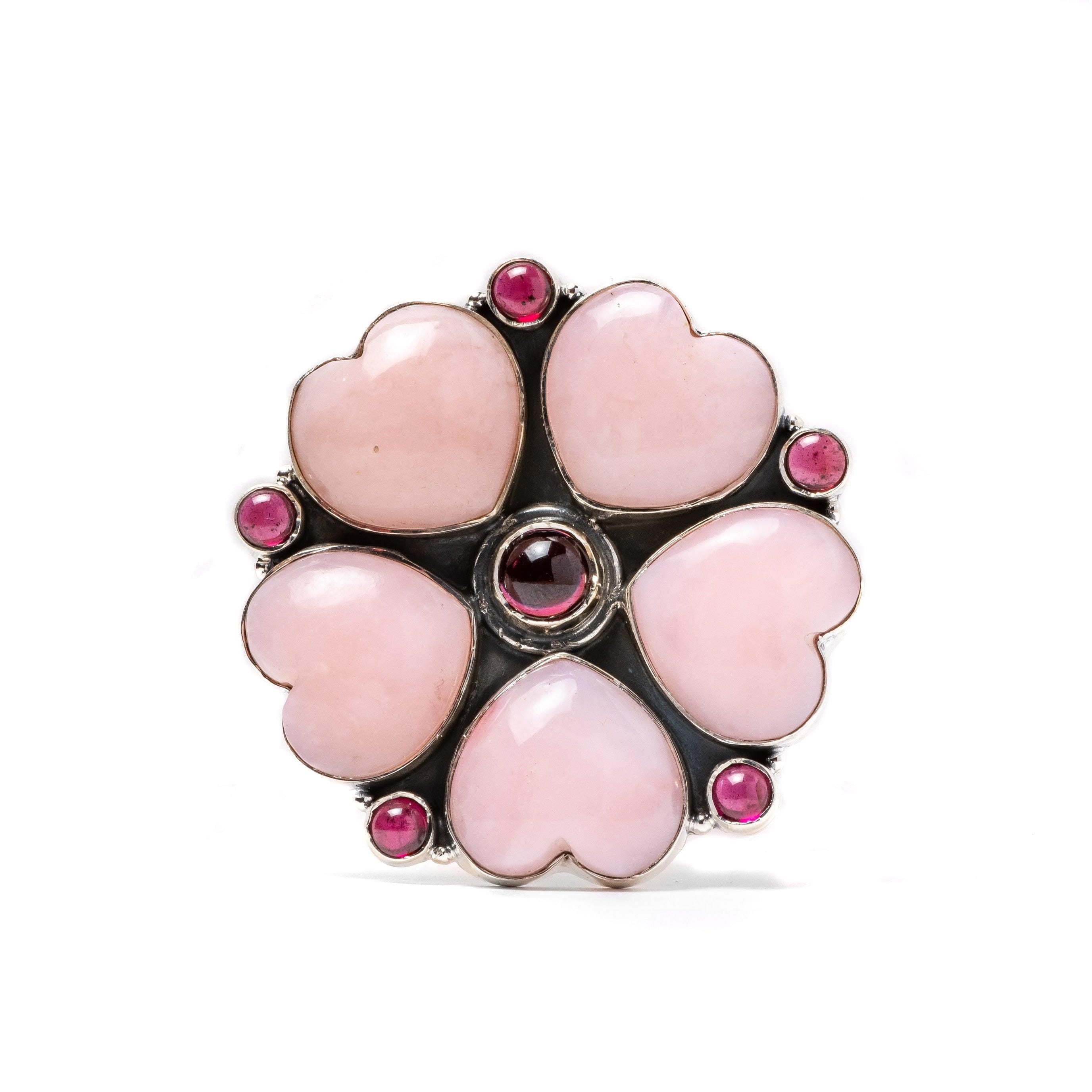 Pink Opal, Garnet Natural Gemstone 925 Solid Sterling Silver Jewelry Designer Adjustable Ring ( Size 5 To 13 ) - Silverhubjewels