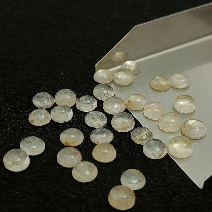 Natural Golden Rutile Round Shape Calibrated | Cabochon Gemstone Healing Crystal | Raw Gemstone for Jewelry making | Unique Gemstone Cabochon SB-91 - Silverhubjewels