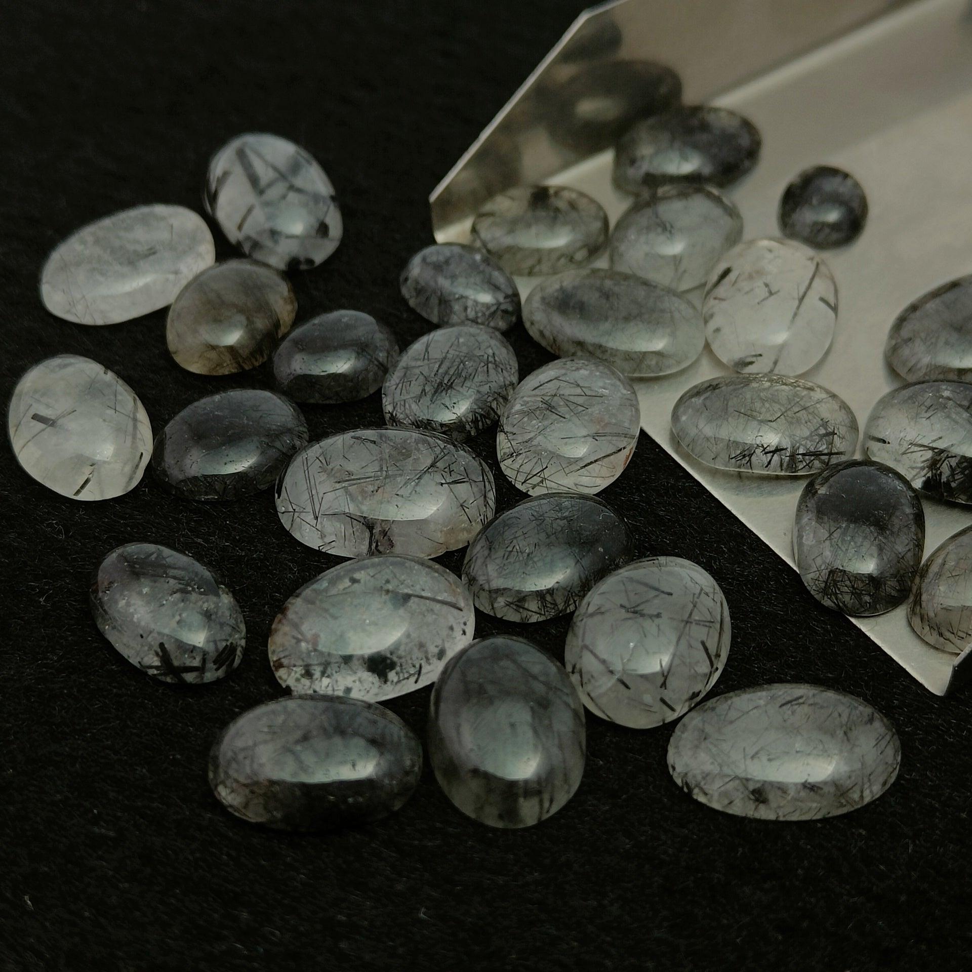 Natural Black Rutile Oval Shape Calibrated | Cabochon Gemstone Healing Crystal | Raw Gemstone for Jewelry making | Unique Gemstone Cabochon SB-51 - Silverhubjewels