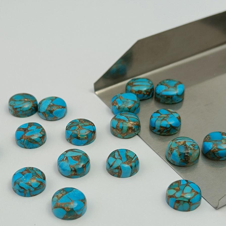 Natural Blue Copper Turquoise Round Shape Calibrated | Cabochon Gemstone Healing Crystal | Raw Gemstone for Jewelry making | Unique Gemstone Cabochon SB-56 - Silverhubjewels