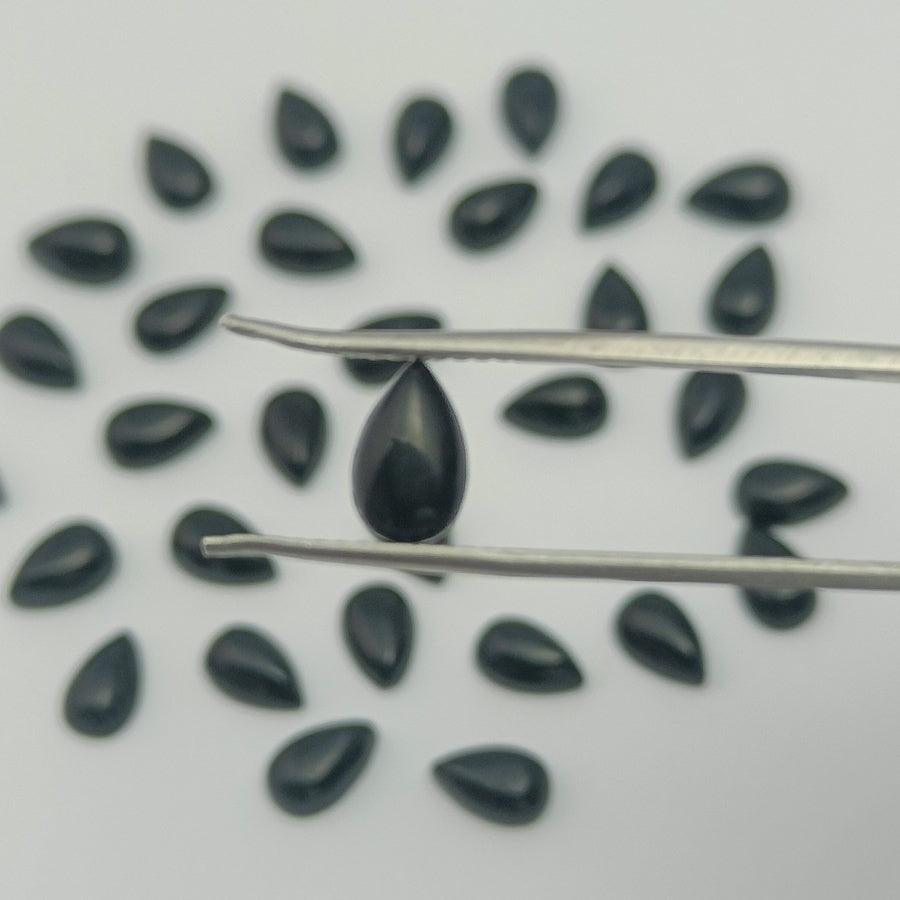 Natural Black Onyx Pear Shape Calibrated | Cabochon Gemstone Healing Crystal | Raw Gemstone for Jewelry making | Unique Gemstone Cabochon SB-49 - Silverhubjewels