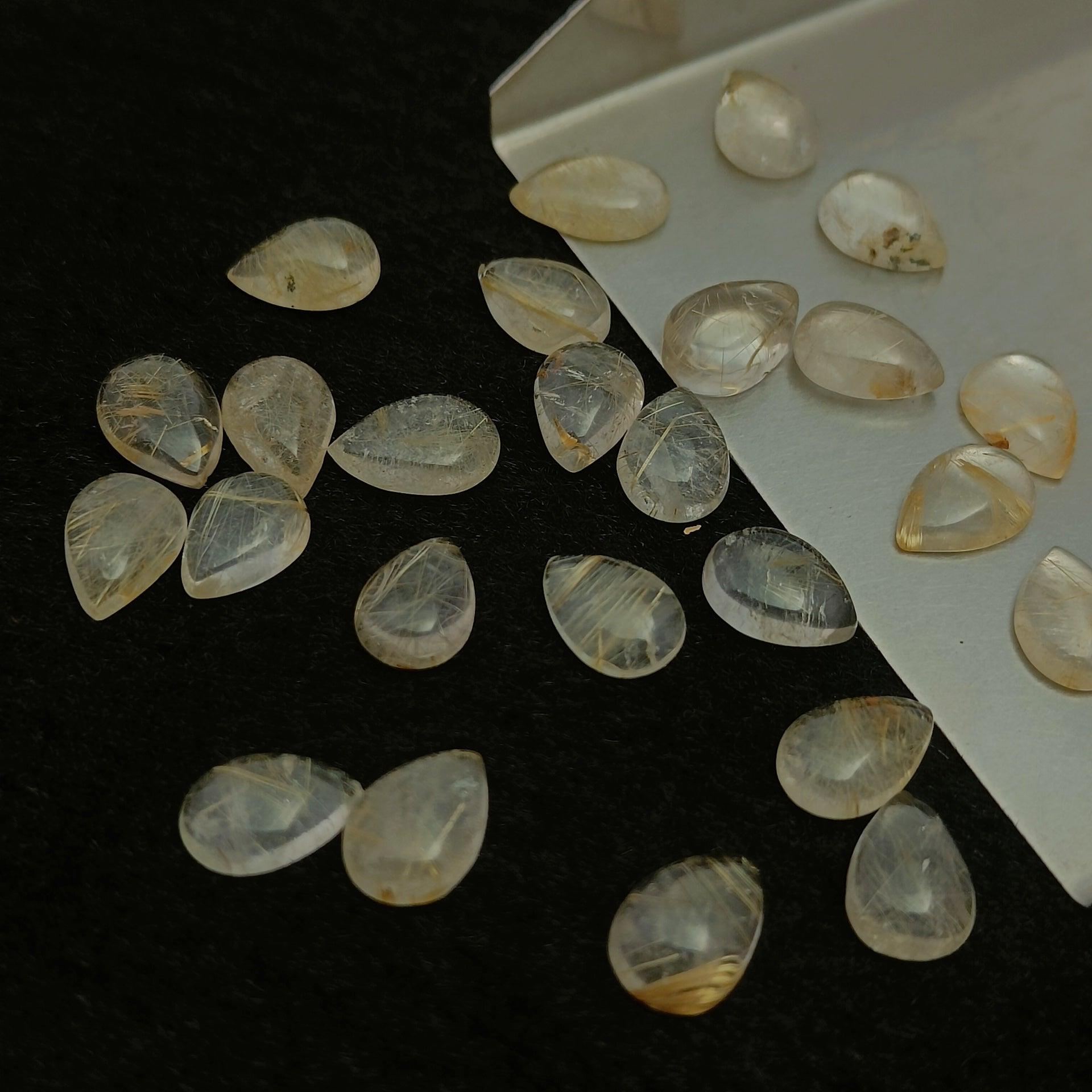 Natural Golden Rutile Pear Shape Calibrated | Cabochon Gemstone Healing Crystal | Raw Gemstone for Jewelry making | Unique Gemstone Cabochon SB-90 - Silverhubjewels