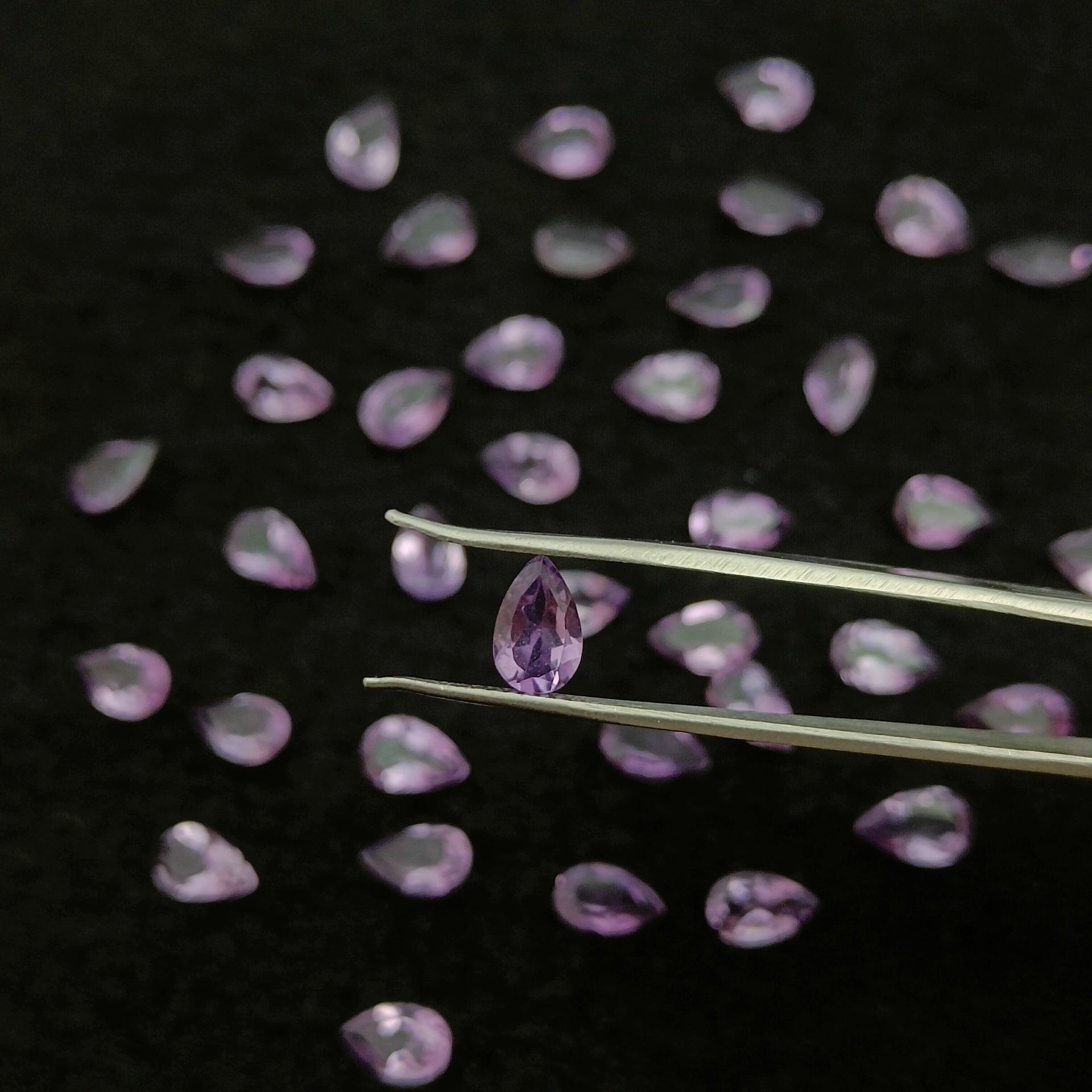 Natural Amethyst Cut Pear Shape Calibrated | Cut Gemstone Healing Crystal | Raw Gemstone for Jewelry making | Unique Gemstone Cut SB-25 - Silverhubjewels