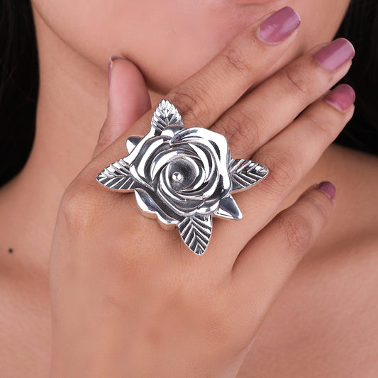 Rose Petal Natural 925 Solid Sterling Silver Jewelry Designer Ring Adjustable ( Size 5 To 13 ) - Silverhubjewels