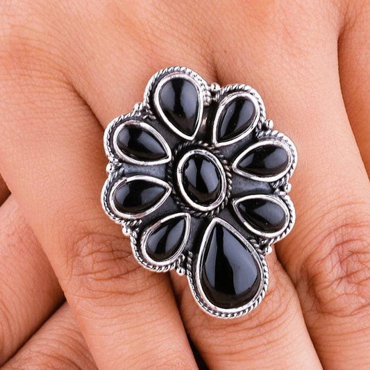 Black Onyx Natural Gemstone 925 Solid Sterling Silver Jewelry Designer Ring Adjustable