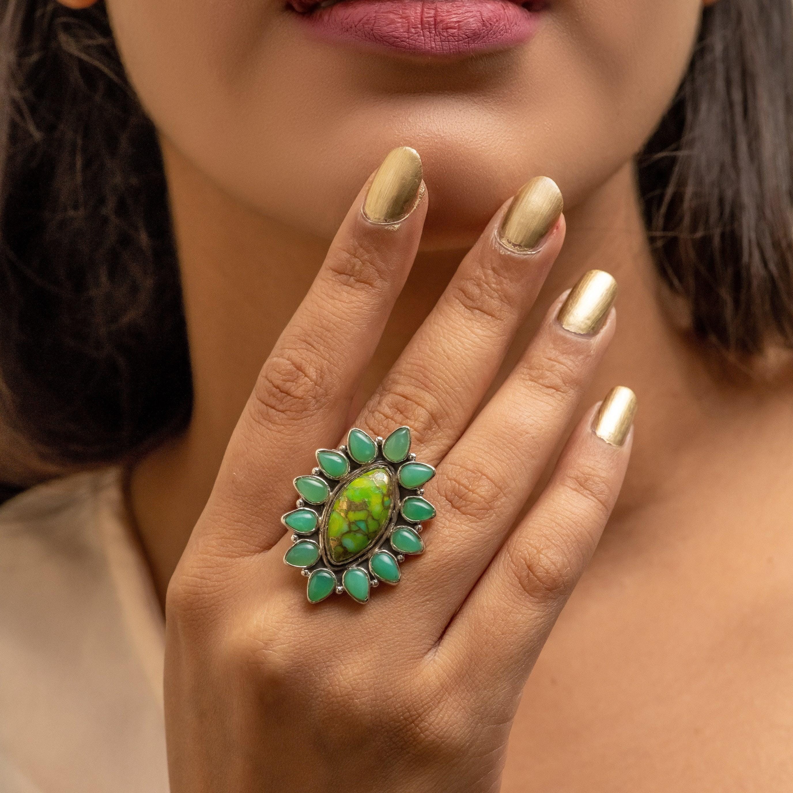 Chrysoprase & Green Copper Turquoise Natural Gemstone Ring