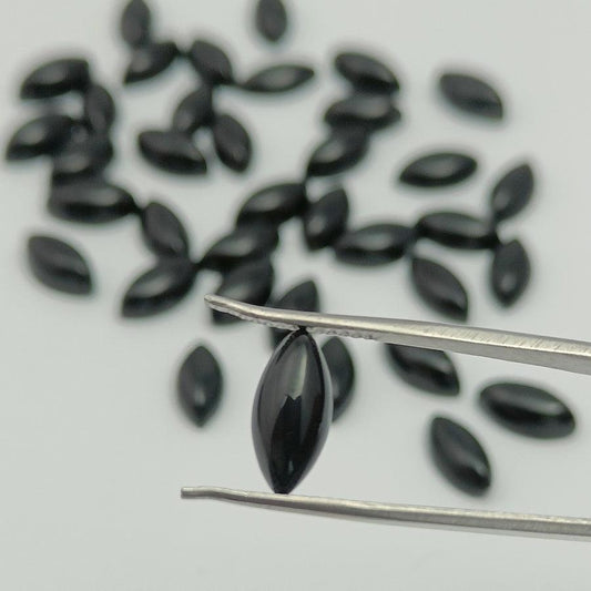 Natural Black Onyx Marquise Shape Calibrated | Cabochon Gemstone Healing Crystal | Raw Gemstone for Jewelry making | Unique Gemstone Cabochon SB-48 - Silverhubjewels
