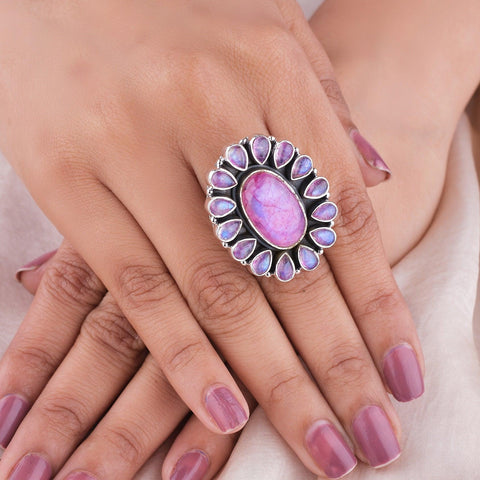 Purple Labradorite Natural Gemstone 925 Solid Sterling Silver Jewelry Designer Adjustable Ring ( Size 5 To 13 ) - Silverhubjewels
