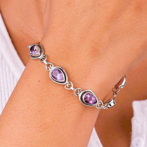 Amethyst Natural Gemstone Handmade 925 Solid Sterling Silver Jewelry Bracelet NEW-04 - Silverhubjewels