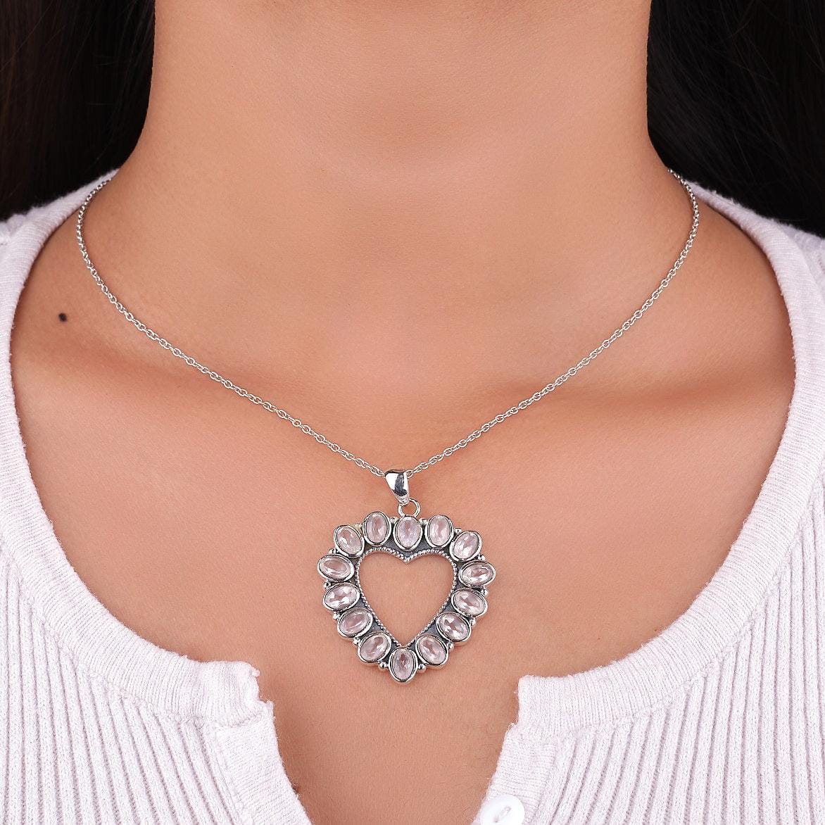 Rose Quartz Natural Gemstone Handmade 925 Solid Sterling Silver Jewelry Designer Necklace - Silverhubjewels