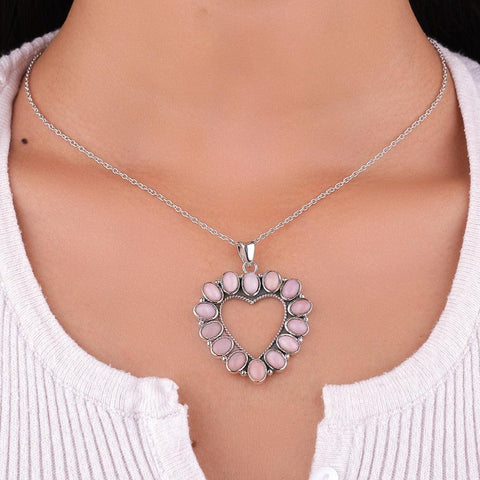Pink Opal Natural Gemstone Handmade 925 Solid Sterling Silver Jewelry Designer Necklace - Silverhubjewels