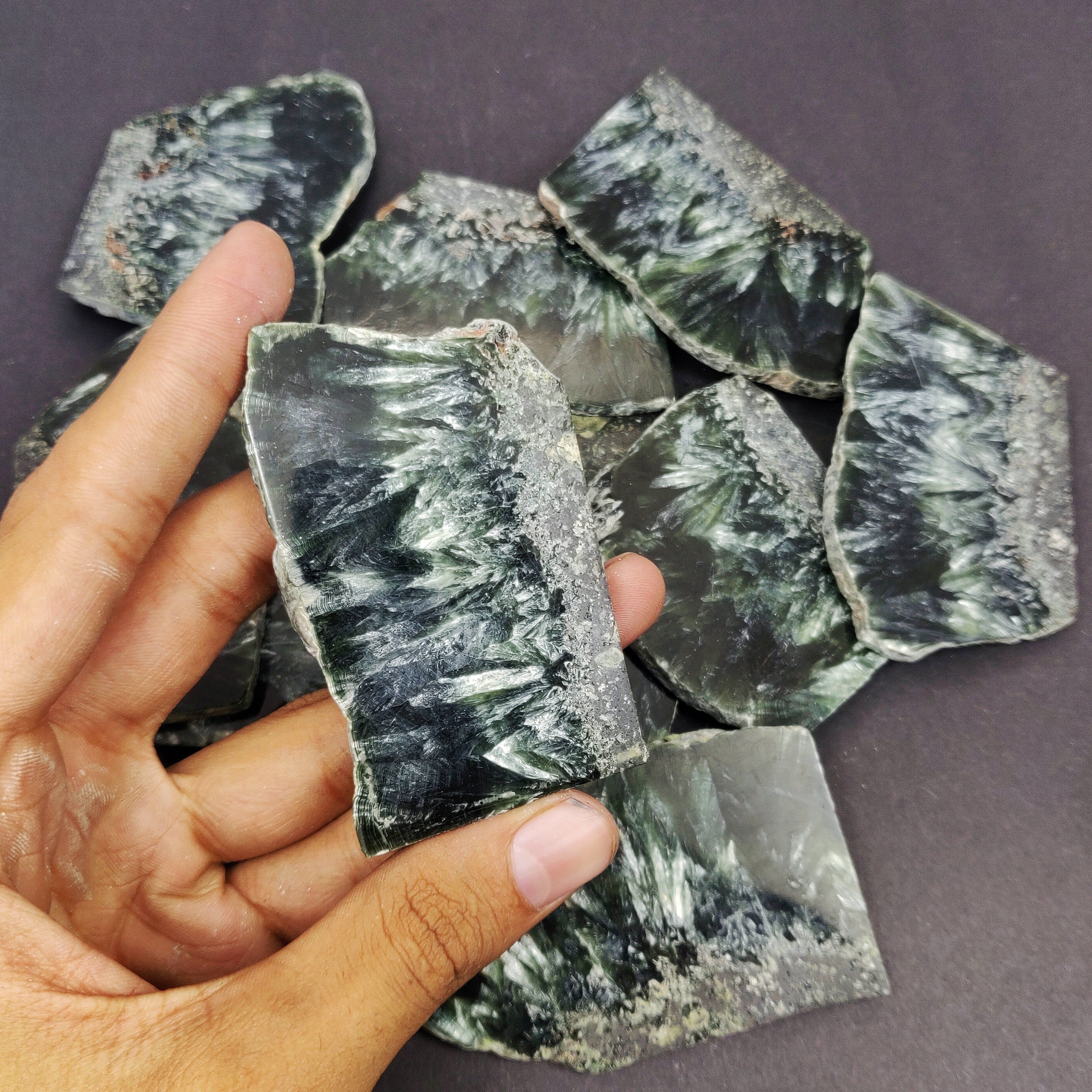 Natural Seraphinite | Rough Gemstone Slice Healing Crystal | Raw Gemstone for Jewelry making | Unique Gemstone Slice - Silverhubjewels