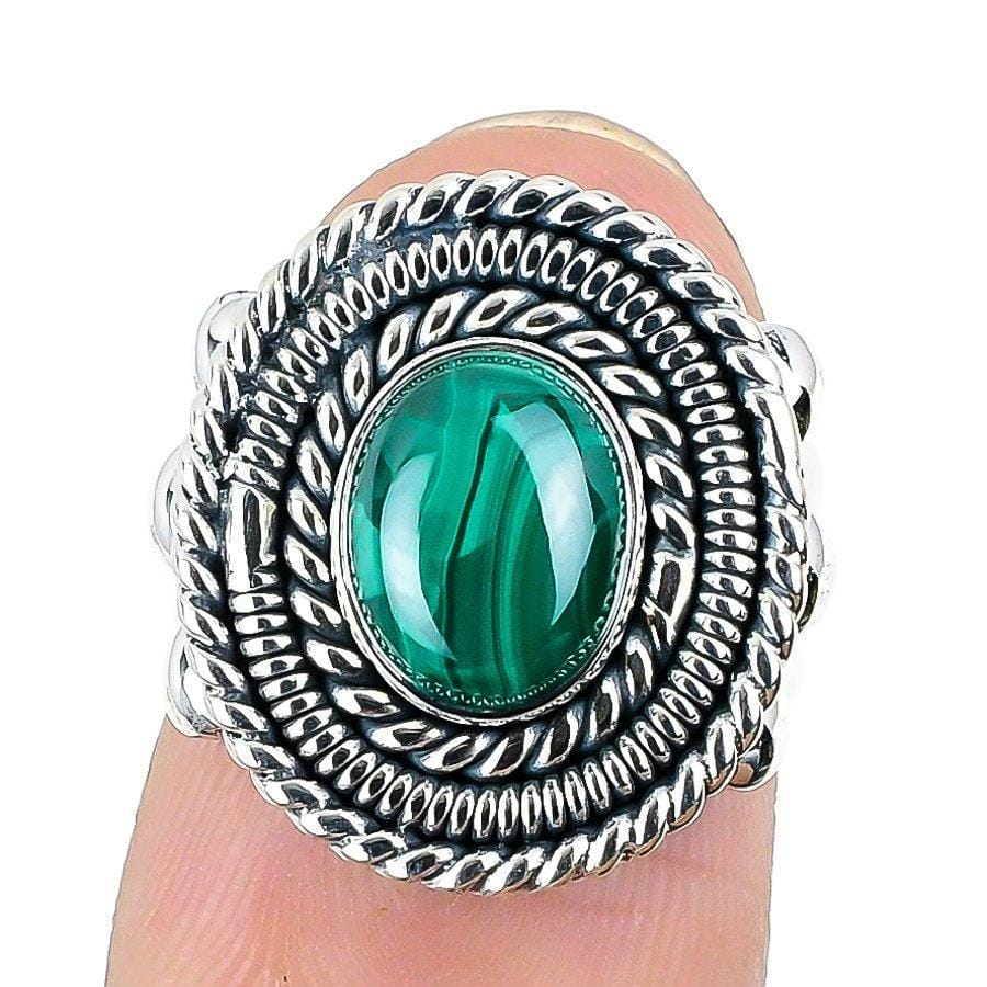Malachite Gemstone Handmade 925 Solid Sterling Silver Jewelry Ring  SJ-1323 - Silverhubjewels