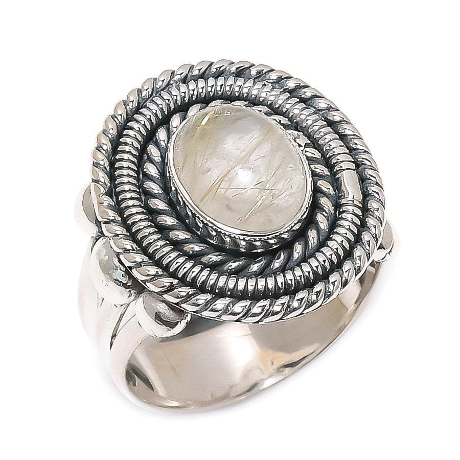 Golden Rutile Gemstone Handmade 925 Solid Sterling Silver Jewelry Ring  SJ-1325 - Silverhubjewels