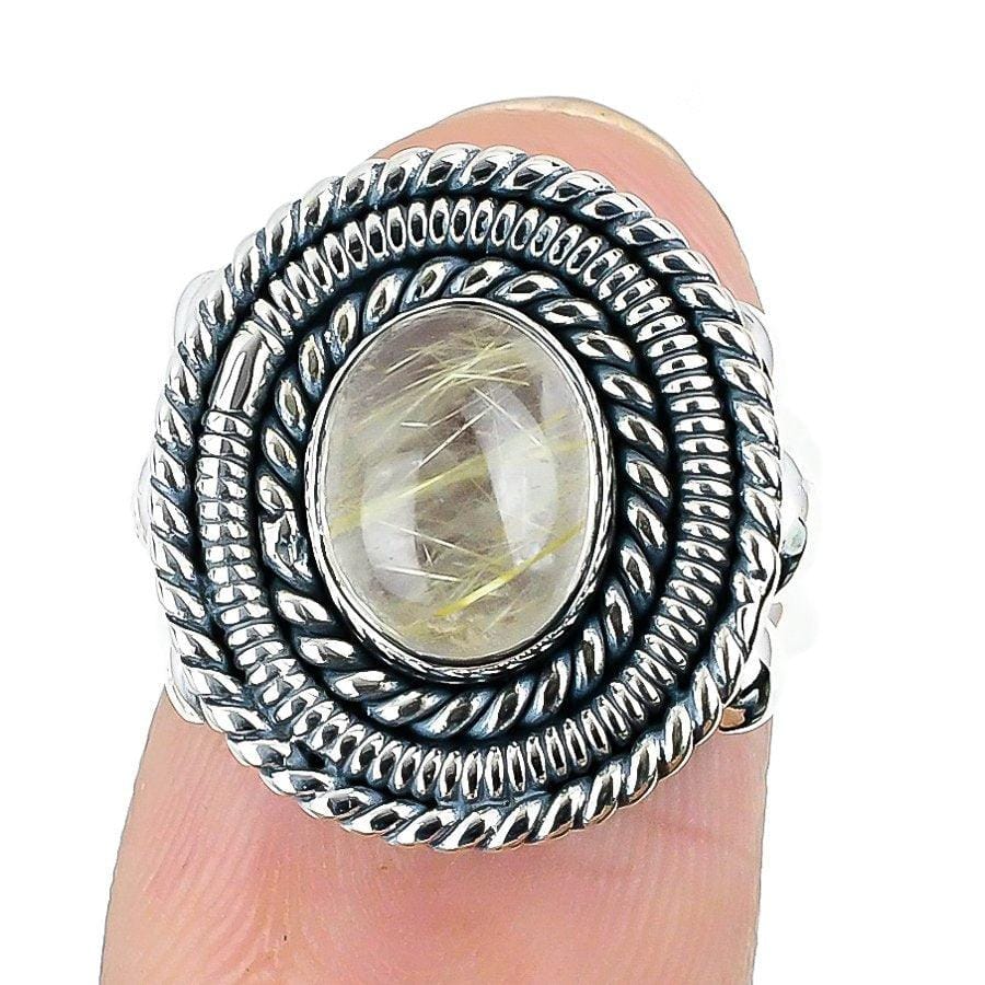 Golden Rutile Gemstone Handmade 925 Solid Sterling Silver Jewelry Ring  SJ-1325 - Silverhubjewels