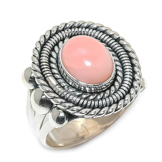 Pink Opal Gemstone Handmade 925 Solid Sterling Silver Jewelry Ring  SJ 1327 - Silverhubjewels