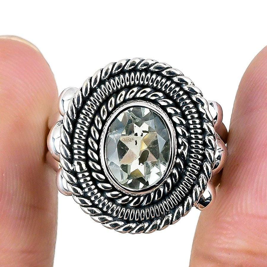 Green Amethyst Gemstone Handmade 925 Solid Sterling Silver Jewelry Ring  SJ-1333 - Silverhubjewels