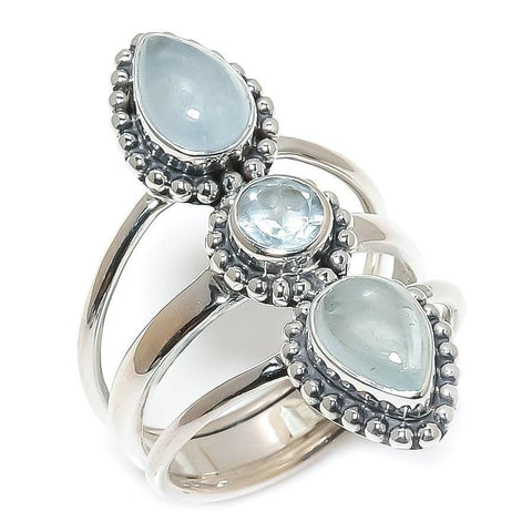 Aquamarine, Blue Topaz Gemstone 925 Solid Sterling Silver Jewelry Ring