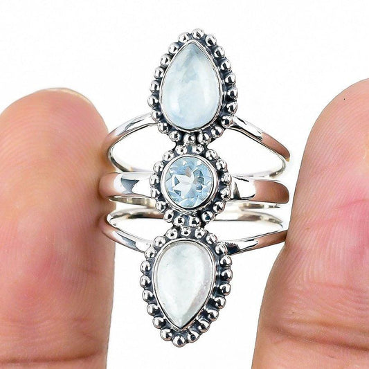Aquamarine, Blue Topaz Gemstone 925 Sterling Silver Jewelry Ring