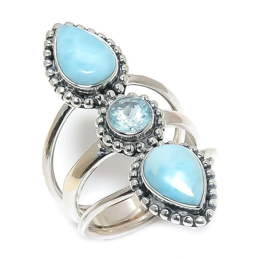 Republic Larimar, Blue Topaz Gemstone 925 Sterling Silver Jewelry Ring  SJ 1352 - Silverhubjewels