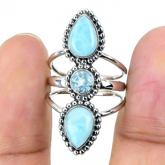 Republic Larimar, Blue Topaz Gemstone 925 Sterling Silver Jewelry Ring  SJ 1352 - Silverhubjewels