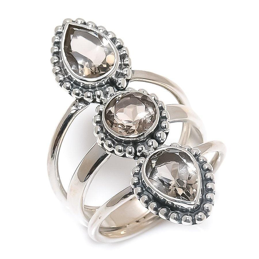 Smoky Topaz Gemstone Handmade 925 Solid Sterling Silver Jewelry Ring  SJ 1355 - Silverhubjewels