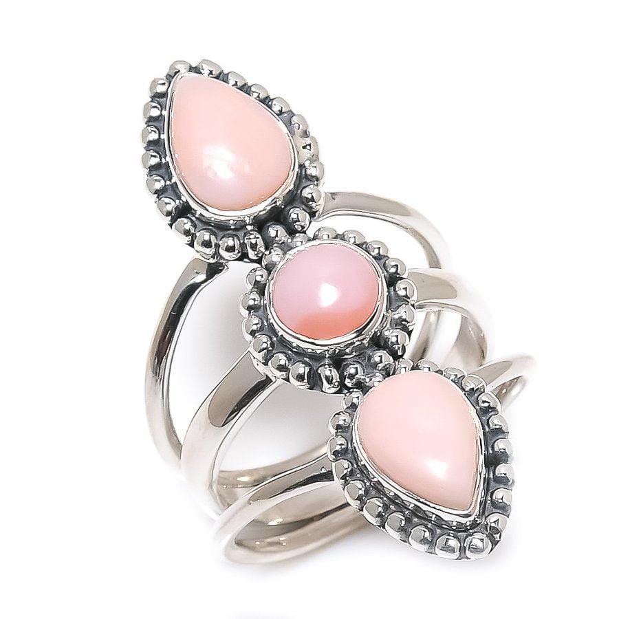 Pink Opal Gemstone Handmade 925 Solid Sterling Silver Jewelry Ring  SJ 1356 - Silverhubjewels