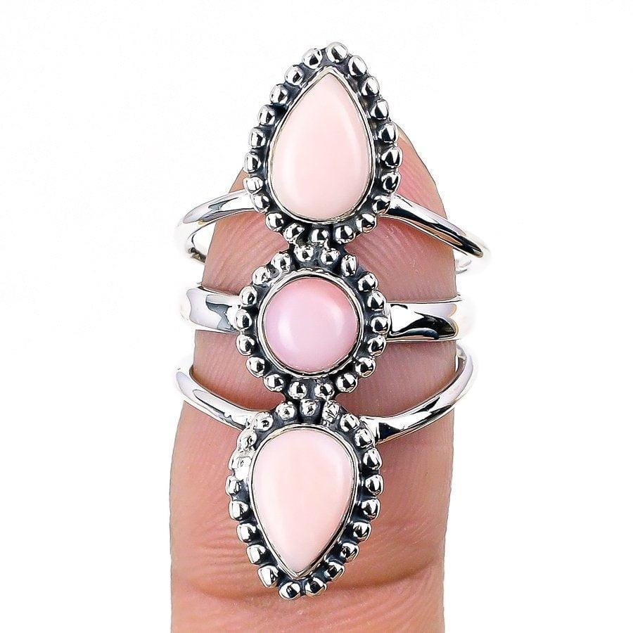 Pink Opal Gemstone Handmade 925 Solid Sterling Silver Jewelry Ring  SJ 1356 - Silverhubjewels
