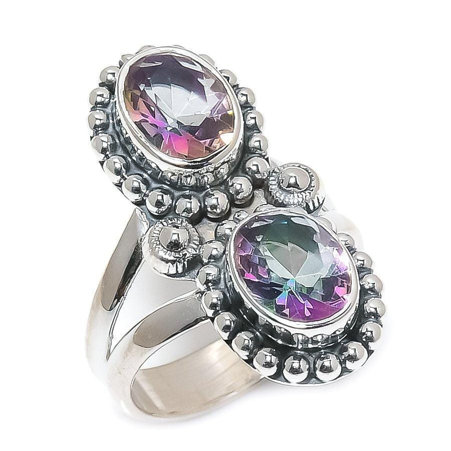Mystic Rainbow Topaz Gemstone 925 Solid Sterling Silver Jewelry Ring  SJ-1359 - Silverhubjewels