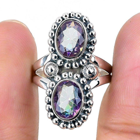 Mystic Rainbow Topaz Gemstone 925 Solid Sterling Silver Jewelry Ring  SJ-1359 - Silverhubjewels