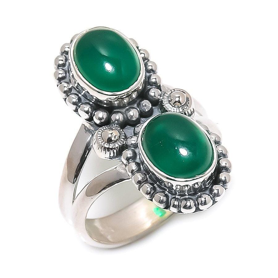 Green Onyx Gemstone Handmade 925 Solid Sterling Silver Jewelry Ring  SJ-1362 - Silverhubjewels