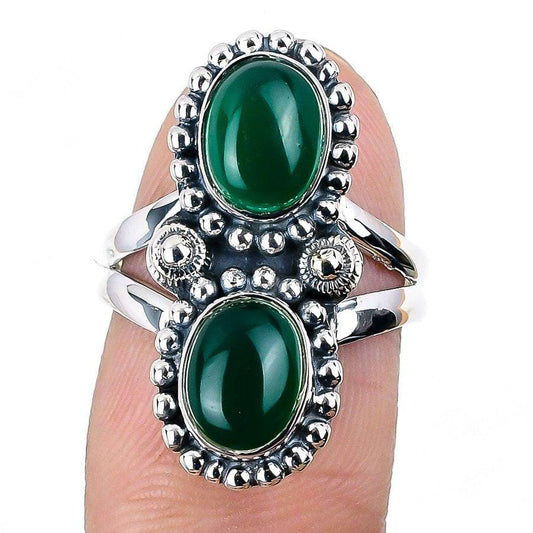 Green Onyx Gemstone Handmade 925 Solid Sterling Silver Jewelry Ring  SJ-1362 - Silverhubjewels
