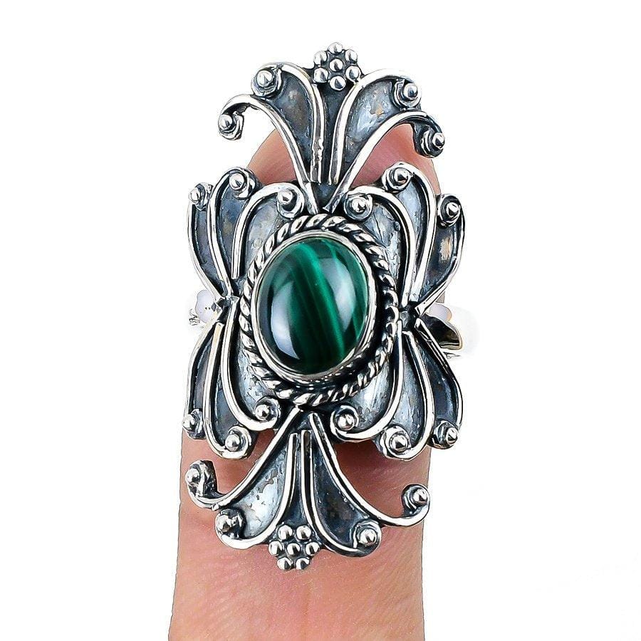 Malachite Gemstone Handmade 925 Solid Sterling Silver Jewelry Ring  SJ-1374 - Silverhubjewels