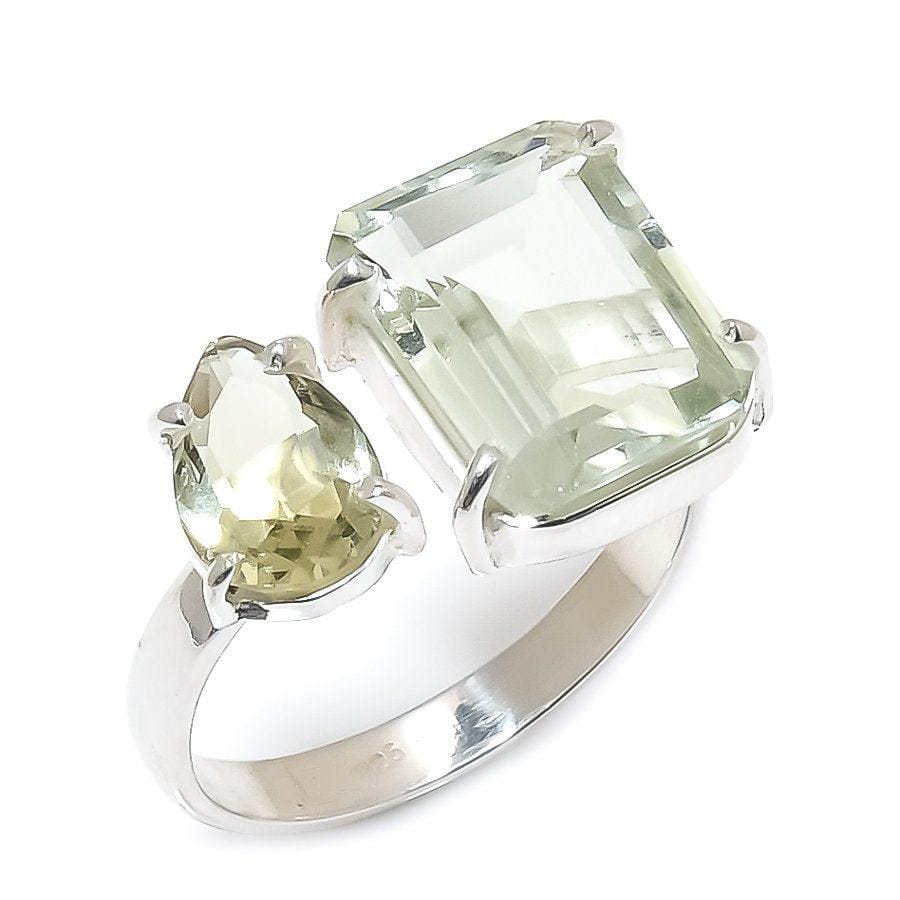 Green Amethyst Gemstone Handmade 925 Solid Sterling Silver Jewelry Ring  SJ-1386 - Silverhubjewels