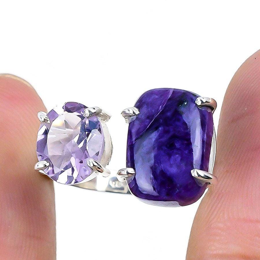 Russian Charoite 925 Sterling Silver Jewelry Ring