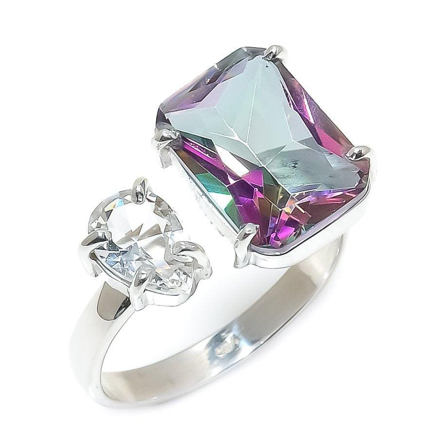 Mystic Rainbow Topaz Gemstone 925 Solid Sterling Silver Jewelry Ring  SJ-1388 - Silverhubjewels