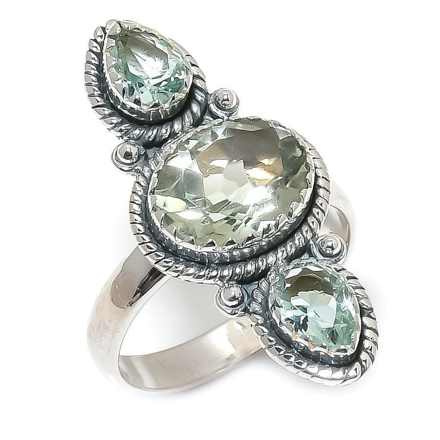 Green Amethyst Gemstone Handmade 925 Solid Sterling Silver Jewelry Ring  SJ-1396 - Silverhubjewels